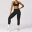 The model wearing Advanced Black Set-4 Morocco Yoga Sets Sports Bra & Leggings - NUFIT STORE slimming shaper tight lifting jumpsuit romper leggings bodysuit yoga outfit set