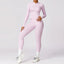 The model wearing Lilac Space Workout Sets Sportswear High Waist Leggings & Jacket Fitness Athletic Wear - NUFIT STORE slimming shaper tight lifting jumpsuit romper leggings bodysuit yoga outfit set