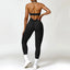 The model wearing Cairo Yoga Set Sportswear High Waist Leggings & Sports Bra - NUFIT STORE slimming shaper tight lifting jumpsuit romper leggings bodysuit yoga outfit set