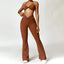 The model wearing Caramel Brown Set Portofino Yoga Sets Sports Bra & Pants - NUFIT STORE slimming shaper tight lifting jumpsuit romper leggings bodysuit yoga outfit set