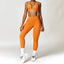 The model wearing Orange Set Malibu Yoga Set Clothes Sportswear Sports Bra & Leggings - NUFIT STORE slimming shaper tight lifting jumpsuit romper leggings bodysuit yoga outfit set