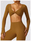 The model wearing Ginkgo Brown Morocco Long Sleeve - NUFIT STORE slimming shaper tight lifting jumpsuit romper leggings bodysuit yoga outfit set