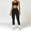 The model wearing Advanced Black Set Bahamas Yoga Set Sportswear Fitness Bra & Leggings - NUFIT STORE slimming shaper tight lifting jumpsuit romper leggings bodysuit yoga outfit set