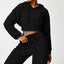 The model wearing black Malibu Long-sleeved Sweater - NUFIT STORE front view slimming shaper tight lifting jumpsuit romper leggings bodysuit yoga outfit set