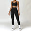 The model wearing Advanced Black Cairo Yoga Set Sportswear High Waist Leggings & Sports Bra - NUFIT STORE slimming shaper tight lifting jumpsuit romper leggings bodysuit yoga outfit set