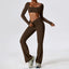 The model wearing Jiaocha Coffee Set Mojave Yoga Sets Long Sleeve & Pants - NUFIT STORE slimming shaper tight lifting jumpsuit romper leggings bodysuit yoga outfit set