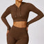 The model wearing Huacha Brown Jamaica Yoga Long sleeved Crop Top - NUFIT STORE slimming shaper tight lifting jumpsuit romper leggings bodysuit yoga outfit set