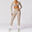 The model wearing Linen Set-6 Morocco Yoga Sets Long Sleeve & Leggings - NUFIT STORE slimming shaper tight lifting jumpsuit romper leggings bodysuit yoga outfit set