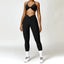 The model wearing Advanced Black Set Portofino Yoga Sets Sports Bra & Leggings - NUFIT STORE slimming shaper tight lifting jumpsuit romper leggings bodysuit yoga outfit set