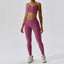 The model wearing purple Valencia Yoga Clothing Sets Athletic Wear High Waist Leggings & Sports Bra - NUFIT STORE slimming shaper tight lifting jumpsuit romper leggings bodysuit yoga outfit set