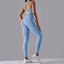 The model wearing Sky Blue Maui Seamless Set Top & Leggings - NUFIT STORE slimming shaper tight lifting jumpsuit romper leggings bodysuit yoga outfit set