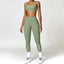 The model wearing Green Set Bahamas Yoga Set Sportswear Fitness Bra & Leggings - NUFIT STORE slimming shaper tight lifting jumpsuit romper leggings bodysuit yoga outfit set