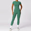 The model wearing Sea King Green Set Space Workout Sets Sportswear High Waist Leggings & T-shirt Fitness Athletic Wear - NUFIT STORE slimming shaper tight lifting jumpsuit romper leggings bodysuit yoga outfit set