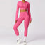 The model wearing Rose Set Jamaica Yoga Set Seamless Sportswear Long Sleeve Crop Top & Leggings - NUFIT STORE slimming shaper tight lifting jumpsuit romper leggings bodysuit yoga outfit set