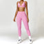 The model wearing Pink Set Malibu Yoga Set Clothes Sportswear Sports Bra & Leggings - NUFIT STORE slimming shaper tight lifting jumpsuit romper leggings bodysuit yoga outfit set