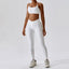 The model wearing white set Valencia Yoga Clothing Sets Athletic Wear High Waist Leggings & Sports Bra - NUFIT STORE slimming shaper tight lifting jumpsuit romper leggings bodysuit yoga outfit set