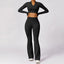 The model wearing Advanced Black Set Havana Yoga Set Long Sleeve Shirts & Leggings - NUFIT STORE slimming shaper tight lifting jumpsuit romper leggings bodysuit yoga outfit set