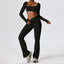 The model wearing Advanced Black Set Mojave Yoga Sets Long Sleeve & Pants - NUFIT STORE slimming shaper tight lifting jumpsuit romper leggings bodysuit yoga outfit set