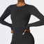 The model wearing Advanced Black Tribeca Long Sleeves - NUFIT STORE slimming shaper tight lifting jumpsuit romper leggings bodysuit yoga outfit set