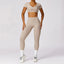 The model wearing Linen Set Morocco Yoga Sets Crop Top & Leggings - NUFIT STORE slimming shaper tight lifting jumpsuit romper leggings bodysuit yoga outfit set