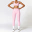 The model wearing Pink Set Cannes Yoga Set Leggings & Sports Bra - NUFIT STORE slimming shaper tight lifting jumpsuit romper leggings bodysuit yoga outfit set