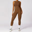 The model wearing Huacha Brown 44153672761493|44153672794261|44153672827029 slimming shaper tight lifting jumpsuit romper leggings bodysuit yoga outfit set