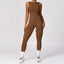 The model wearing Lounge Sculpting Brown 44153672761493|44153672794261|44153672827029 slimming shaper tight lifting jumpsuit romper leggings bodysuit yoga outfit set