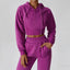 The model wearing West plum purple Brooklyn Long Sleeved Sweater Jacket - NUFIT STORE slimming shaper tight lifting jumpsuit romper leggings bodysuit yoga outfit set