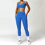 The model wearing Blue Set Malibu Yoga Set Clothes Sportswear Sports Bra & Leggings - NUFIT STORE slimming shaper tight lifting jumpsuit romper leggings bodysuit yoga outfit set