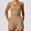 The model wearing Bronze Set Monaco Yoga Set Crop Top & Shorts - NUFIT STORE slimming shaper tight lifting jumpsuit romper leggings bodysuit yoga outfit set