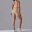 The model wearing Lotus root starch Maui Seamless Set Sports Bra & Shorts - NUFIT STORE slimming shaper tight lifting jumpsuit romper leggings bodysuit yoga outfit set