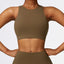 The model wearing Khaki Brown Madrid Yoga Sports Crop Top Gym Clothes - NUFIT STORE slimming shaper tight lifting jumpsuit romper leggings bodysuit yoga outfit set