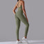 The model wearing Green gray Maui Seamless Set Top & Leggings - NUFIT STORE slimming shaper tight lifting jumpsuit romper leggings bodysuit yoga outfit set