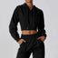 The model wearing Advanced Black Brooklyn Long Sleeved Sweater Jacket - NUFIT STORE slimming shaper tight lifting jumpsuit romper leggings bodysuit yoga outfit set