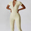 The model wearing Mojave Short Sleeve Jumpsuit slimming shaper tight lifting jumpsuit romper leggings bodysuit yoga outfit set