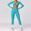 The model wearing Lake Blue Set-6 Morocco Yoga Sets Long Sleeve & Leggings - NUFIT STORE slimming shaper tight lifting jumpsuit romper leggings bodysuit yoga outfit set