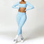 The model wearing Sky Blue Set Bahamas Yoga Set Sportswear Fitness Bra & Leggings - NUFIT STORE slimming shaper tight lifting jumpsuit romper leggings bodysuit yoga outfit set