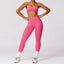 The model wearing Rose Set Jamaica Yoga Set Seamless Sportswear Long Sleeve Crop Top & Leggings - NUFIT STORE slimming shaper tight lifting jumpsuit romper leggings bodysuit yoga outfit set