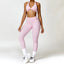 The model wearing Pink Set Miami Yoga Set Sport Bra & Legging - NUFIT STORE slimming shaper tight lifting jumpsuit romper leggings bodysuit yoga outfit set