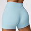 The model wearing Sky Blue Tribeca Fitness Shorts Push Up - NUFIT STORE slimming shaper tight lifting jumpsuit romper leggings bodysuit yoga outfit set