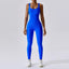 The model wearing blue TOKYO Sports Jumpsuit Sportswear - NUFIT STORE slimming shaper tight lifting jumpsuit romper leggings bodysuit yoga outfit set