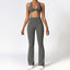 The model wearing Free grey Santa Barbara Yoga Set Seamless High Waist Pants & Sports Bra - NUFIT STORE slimming shaper tight lifting jumpsuit romper leggings bodysuit yoga outfit set