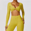 The model wearing Curry yellow Morocco Long Sleeve - NUFIT STORE slimming shaper tight lifting jumpsuit romper leggings bodysuit yoga outfit set