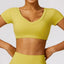 The model wearing Curry yellow Morocco Crop Top - NUFIT STORE slimming shaper tight lifting jumpsuit romper leggings bodysuit yoga outfit set