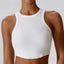 The model wearing Indie White Brooklyn Sports Tank Top T-shirt - NUFIT STORE front view slimming shaper tight lifting tank