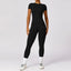 The model wearing Advanced Black Set Space Workout Sets Sportswear High Waist Leggings & T-shirt Fitness Athletic Wear - NUFIT STORE slimming shaper tight lifting jumpsuit romper leggings bodysuit yoga outfit set