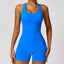 The model wearing Shuibi Blue Beverly Jumpsuits Push Up Bodysuit Sportswear - NUFIT STORE slimming shaper tight lifting jumpsuit romper leggings bodysuit yoga outfit set