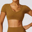 The model wearing Ginkgo Brown Morocco Crop Top - NUFIT STORE slimming shaper tight lifting jumpsuit romper leggings bodysuit yoga outfit set