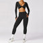 The model wearing Advanced Black Set-6 Morocco Yoga Sets Long Sleeve & Leggings - NUFIT STORE slimming shaper tight lifting jumpsuit romper leggings bodysuit yoga outfit set