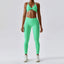 The model wearing Apple Green Set Wynwood Seamless Yoga Set Fitness Sports Bra High Waist Leggings - NUFIT STORE slimming shaper tight lifting jumpsuit romper leggings bodysuit yoga outfit set